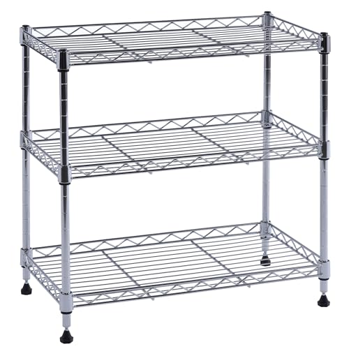 Muscle Rack WS181018-C Steel Adjustable Wire Shelving, 3 Shelves, Chrome, 18″ Height, 18″ Width, 264 lb. Load Capacity